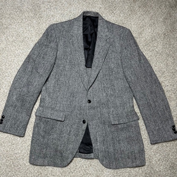 Harris Tweed Stafford Men Herringbone Wool Unstructured Blazer Sport Coat Jacket